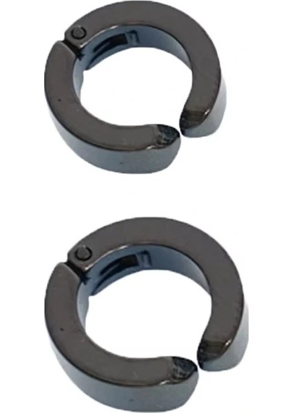 Erkek Küpesi - 2 Adet Siyah Çelik Kıstırmalı Küpe Paslanmaz Atmaz Çelik Siyah Küpe