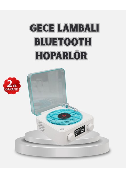 3-Ü-1 Gece Işığı Hoparlör Saat Plak Çalar Tasarımlı