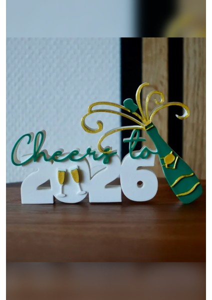 Cheers To 2026 Yazı Dekoru | Yılbaşı Word Art Süsü | Masa ve Raf Dekoru