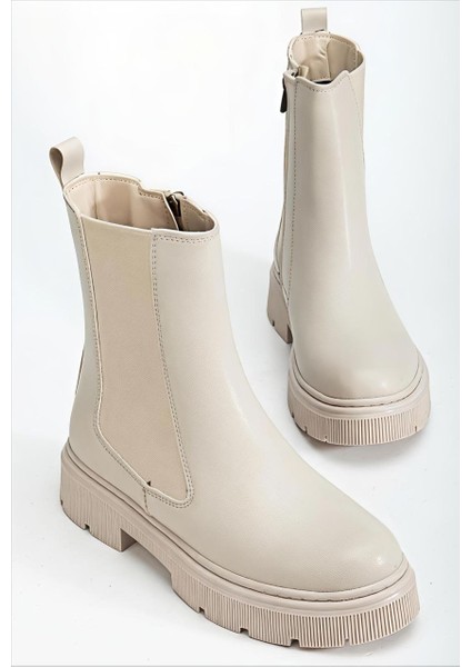 Yüksek Taban Fermuarlı ve Yanı Streçli Suni Deri Kadın Bot Chealsea Bot fiyatları