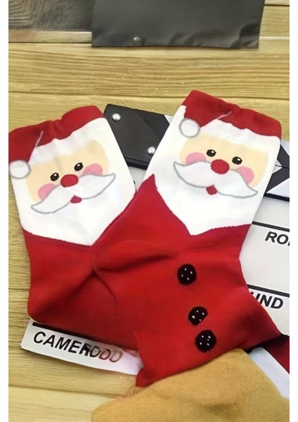 Unisex 1 Çift Noel Çorabı Yeni Yılbaşı Noel Baba Desenli Uzun Soket Çorap Kırmızı fiyatları