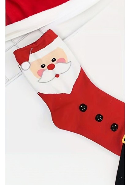 Unisex 1 Çift Noel Çorabı Yeni Yılbaşı Noel Baba Desenli Uzun Soket Çorap Kırmızı modelleri