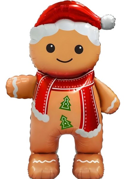 Yılbaşı Ayaklı Büyük Şapkalı Kurabiye Adam Folyo Balon 1 Adet 158X100 cm
