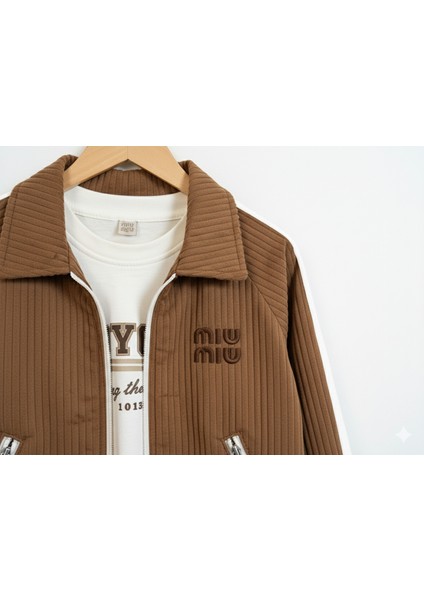 Erkek Çocuk Kahverengi Kolej Ceketli New York Baskılı Siyah Pantolonlu 3'lü Takım indirimleri