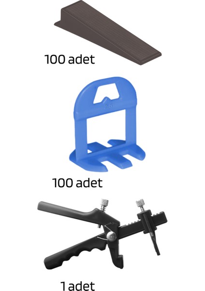Seramik Seviye Tespit Derz Artı Uygulama SETI(100 Seviye 2.5mm, 100 S.takoz, 1 P.pense)