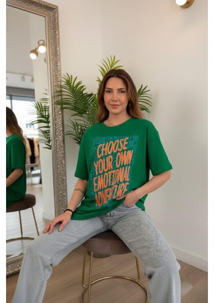 Baskılı Basic Kısa Kollu T-Shirt Yeşil fiyatları