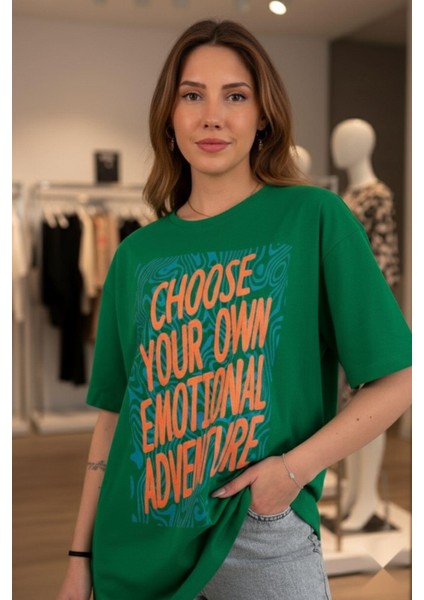 Baskılı Basic Kısa Kollu T-Shirt Yeşil modelleri