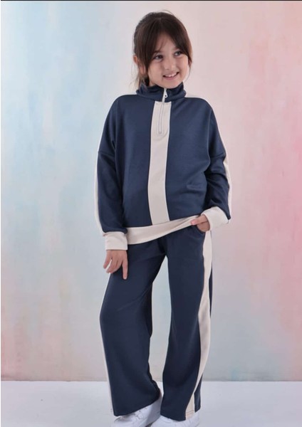 3-10 Yaş Kız Çocuk Gri Şeritli Eşofman Takımı