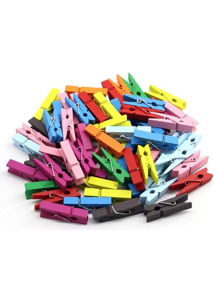 100 Lü Renkli Ahşap Mandal 2.5 cm 12 Li 1200 Adet