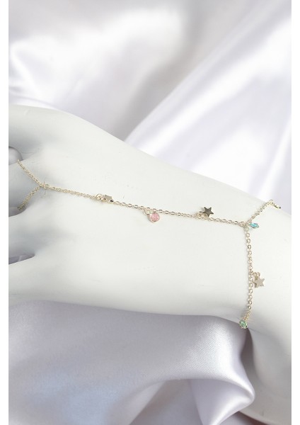 Pirinç Renkli Zirkon Taşlı Sallantılı Yıldızlı Renk Kadın Şahmeran - TJ-SN707