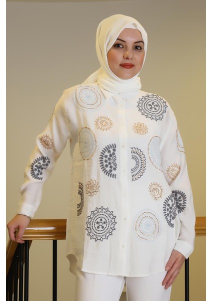 Nakış Işlemelipullu Ekru Kadın Gömlek 4143-2Y5 fiyatları