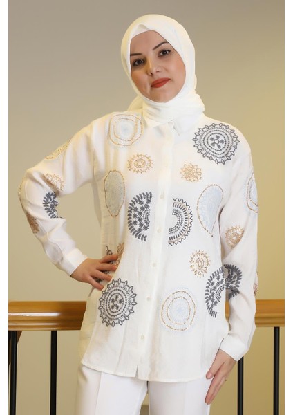 Nakış Işlemelipullu Ekru Kadın Gömlek 4143-2Y5 modelleri