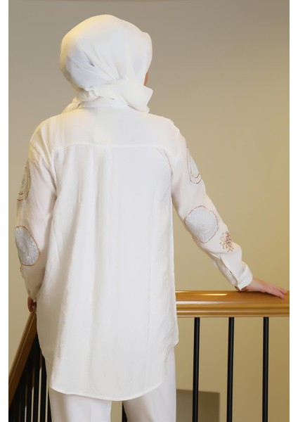 Nakış Işlemelipullu Ekru Kadın Gömlek 4143-2Y5 fırsatları