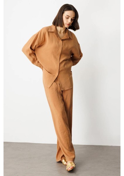 Uzun Kollu Rahat Kalıp Mocca Kadın Gömlek 54300-2Y5 fiyatları