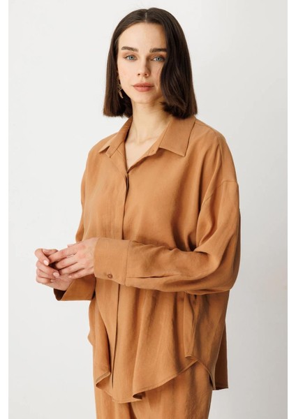 Uzun Kollu Rahat Kalıp Mocca Kadın Gömlek 54300-2Y5 modelleri