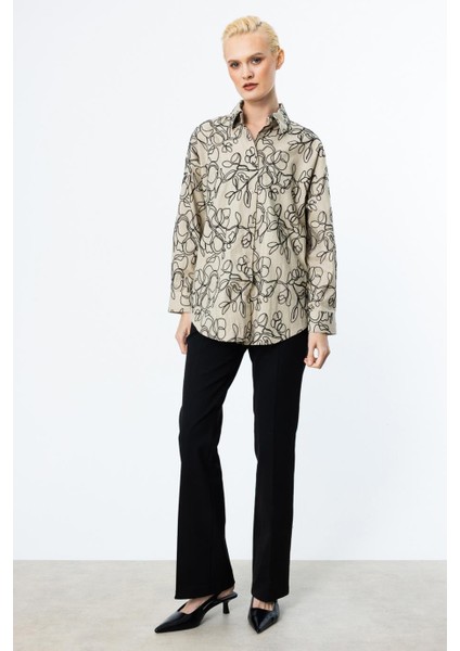 Desenli Uzun Kollu Kum Kadın Gömlek 56611-2Y5 fiyatları