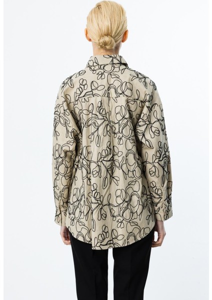 Desenli Uzun Kollu Kum Kadın Gömlek 56611-2Y5 fırsatları