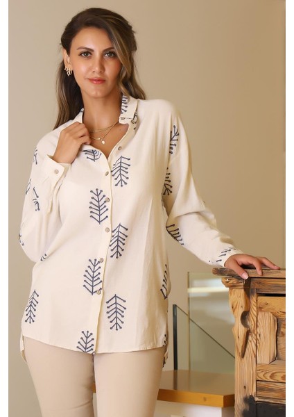 Etnik Desenli Taş Kadın Gömlek 3280-2Y5