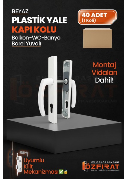 Pvc Pimapen Plastik Yale Kapı Kolu – Balkon, Tuvalet (Wc), Banyo Için – Beyaz–(40 Takım/1 Koli)
