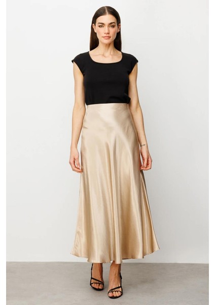 Gold Saten Uzun Kadın Etek 1042-2Y5
