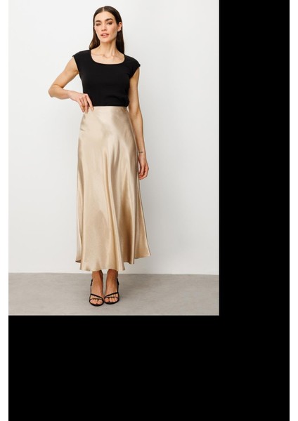 Gold Saten Uzun Kadın Etek 1042-2Y5 modelleri