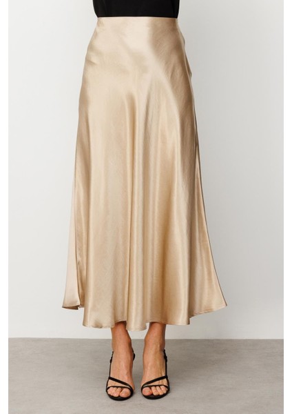 Gold Saten Uzun Kadın Etek 1042-2Y5