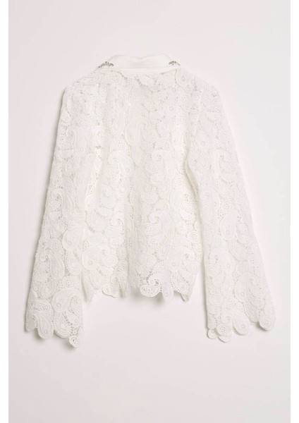 Taş Işlemeli Dantel Ekru Kadın Gömlek M38388-2Y5 fırsatları