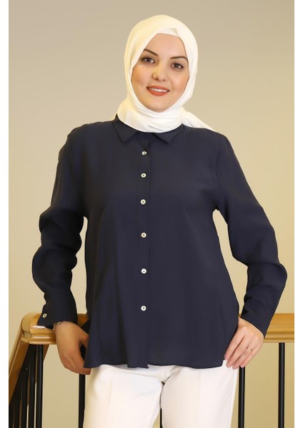 Uzun Kollu Navy Kadın Gömlek 32207-2Y5