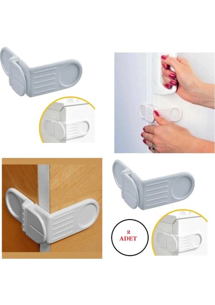 Bebek Çocuk Güvenlik Çekmece ve Dolap Için Kendiliğinde Yapışkanlı Vidasız Köşe Kapak Kilidi x 2 Ad