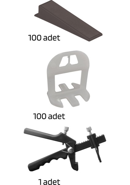 Seramik Seviye Tespit Derz Artı Uygulama SETI(100 Seviye 1 Mm, 100 S.takoz, 1 P.pense)