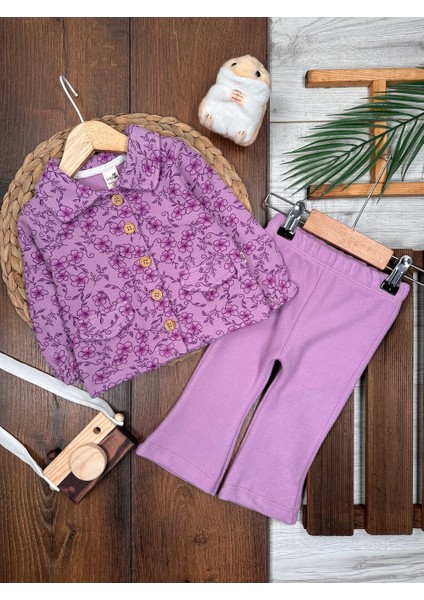 Pamuklu Selanik Örgüsü Gömlek Detaylı Kışlık Ispanyol Paça 2li Kız Bebek Takım