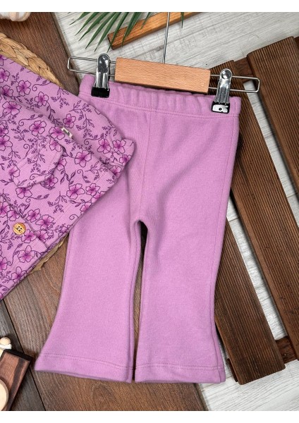 Pamuklu Selanik Örgüsü Gömlek Detaylı Kışlık Ispanyol Paça 2li Kız Bebek Takım fırsatları