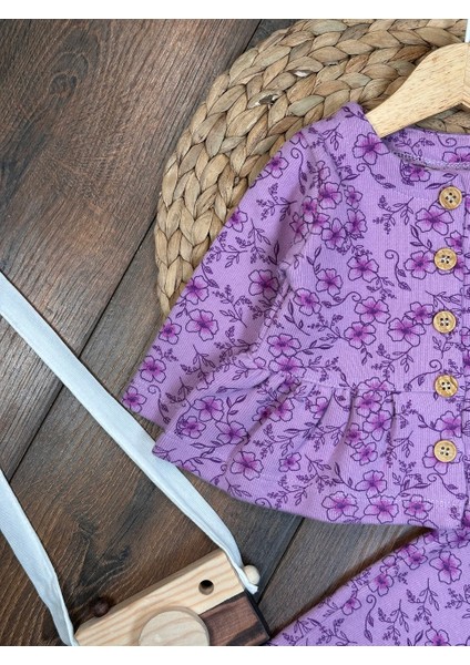 Premium Selanik Örgüsü Kadife Kumaş Çiçek Detaylı 2li Kız Bebek Takım modelleri