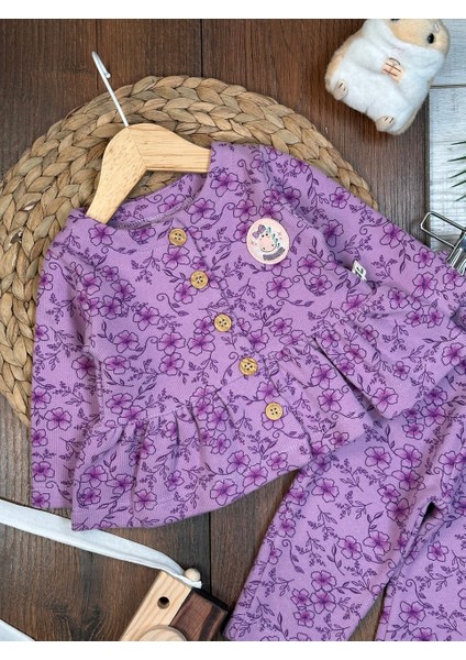 Premium Selanik Örgüsü Kadife Kumaş Çiçek Detaylı 2li Kız Bebek Takım indirimleri