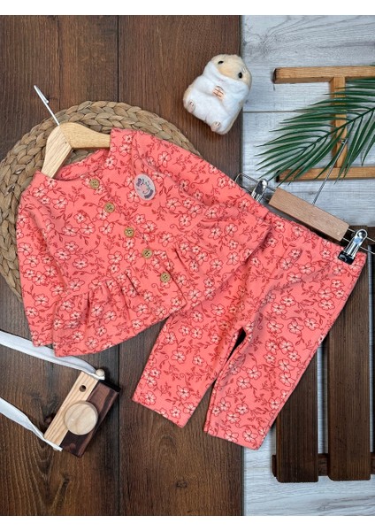 Premium Selanik Örgüsü Kadife Kumaş Çiçek Detaylı 2li Kız Bebek Takım