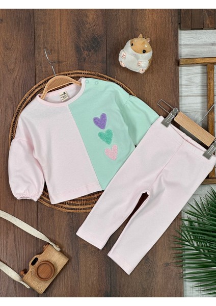 Pamuklu Kalp Desenli 2li Kız Bebek Takım