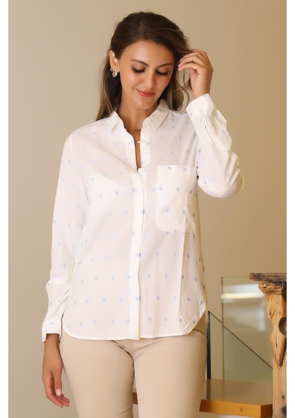 Mavi Puantiyeli Uzun Kollu Kadın Gömlek 3373-2Y5 fiyatları