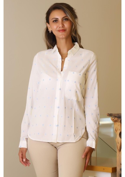 Mavi Puantiyeli Uzun Kollu Kadın Gömlek 3373-2Y5 modelleri