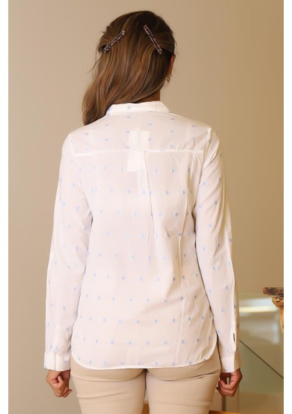 Mavi Puantiyeli Uzun Kollu Kadın Gömlek 3373-2Y5 fırsatları