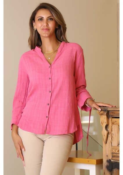 Kolları Bağcıklı Fuşya Kadın Gömlek Nisan-2y5