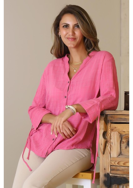 Kolları Bağcıklı Fuşya Kadın Gömlek Nisan-2y5 modelleri