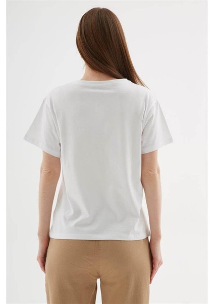 Taşlı Baskılı Beyaz Kadın T-Shirt 0060-2Y5 indirimleri