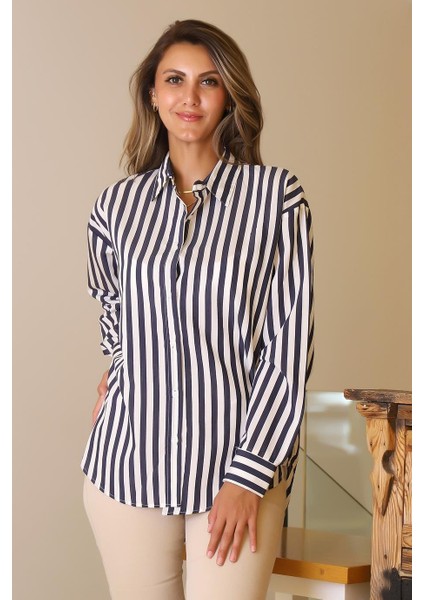 Uzun Kollu Çizgili Laci Kadın Gömlek 7844-2Y5