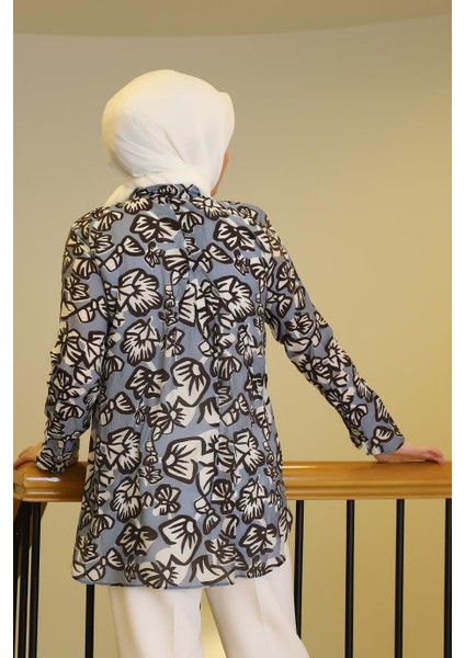 Uzun Kollu Desenli Kadın Gömlek 34408-2Y5 fırsatları