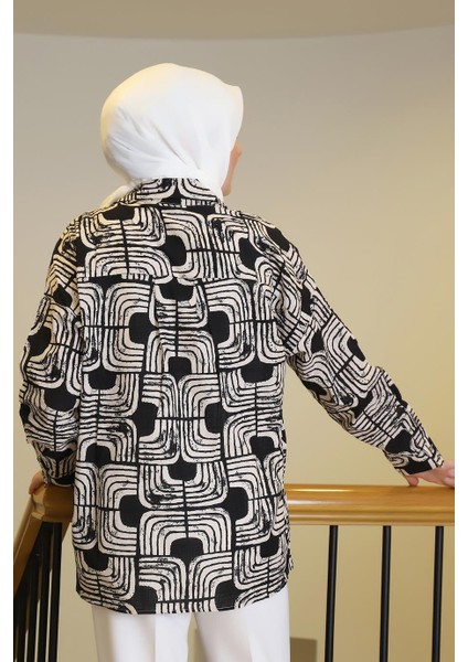 Geometrik Desenli Siyah Kadın Gömlek 34511-2Y5 fırsatları