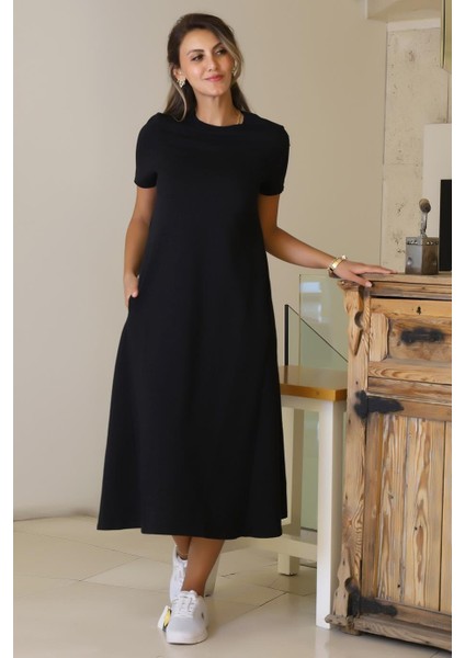 Sıfır Yaka Kısa Kollu Siyah Kadın Elbise S0014266-2Y5 fiyatları