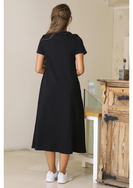 Sıfır Yaka Kısa Kollu Siyah Kadın Elbise S0014266-2Y5 indirimleri