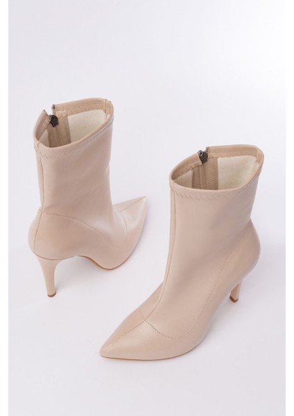 ZRİN-4811 Premium Bej Ince Topuklu Fermuarlı Kadın Bot indirimleri