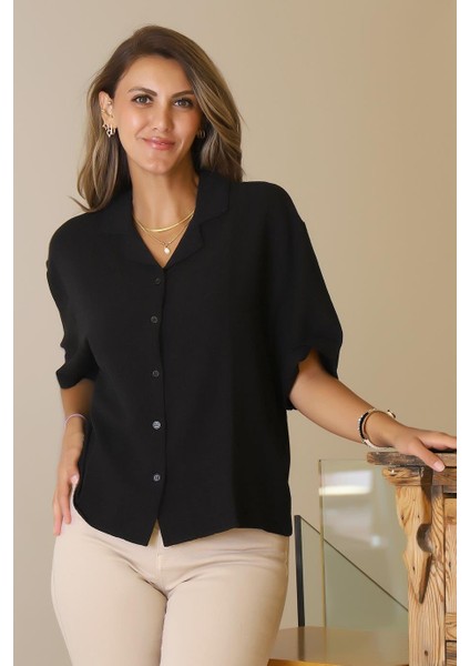 Kısa Kollu Salaş Siyah Kadın Gömlek 0605-2Y5 fiyatları