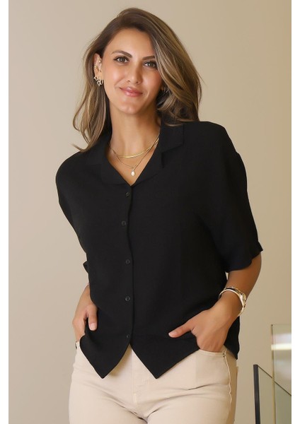 Kısa Kollu Salaş Siyah Kadın Gömlek 0605-2Y5 modelleri